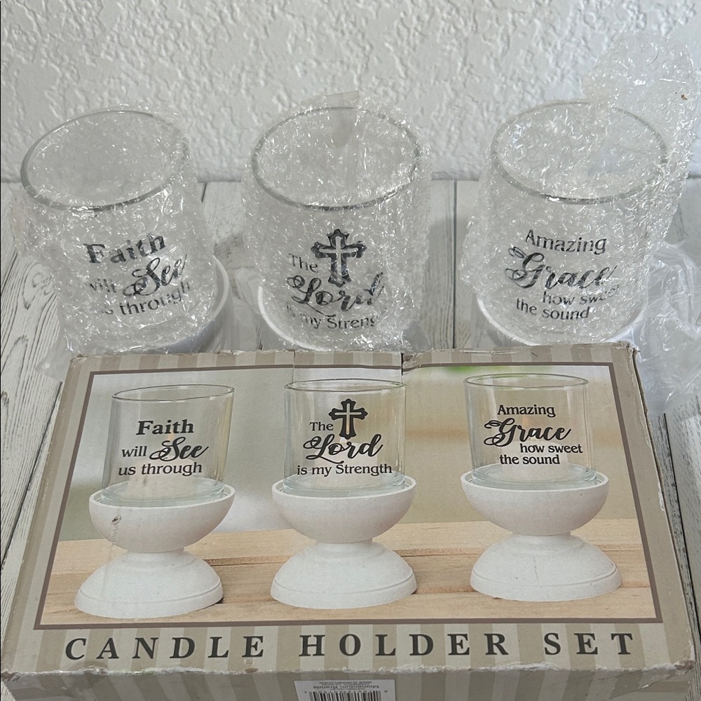Glass Candle Holder Set with Inspirational Reminders! 
Set (5.5”tall each)